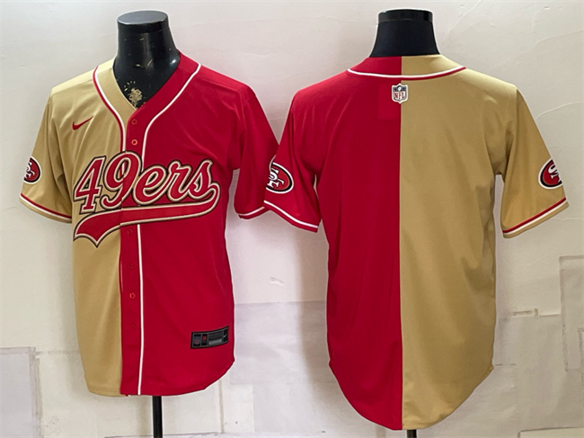 Men's San Francisco 49ers Blank Gold Red Split Stitched Jersey